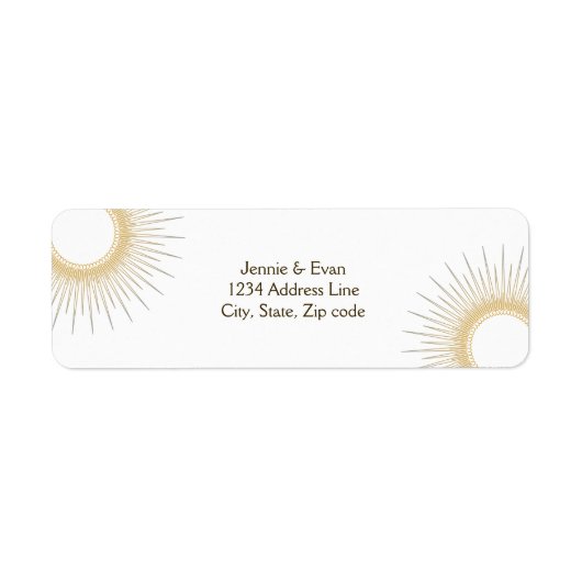 幾何学的な太陽モダンとエレガントな結婚式 ラベル (正面)