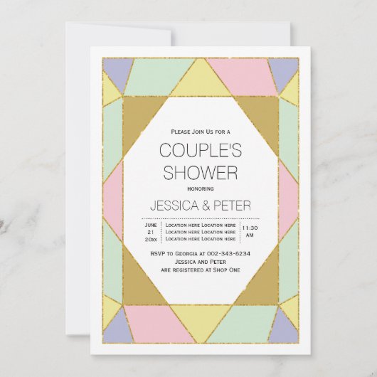 幾何学的な宝石の色ブロック結婚のカップルのシャワー 招待状 (正面)