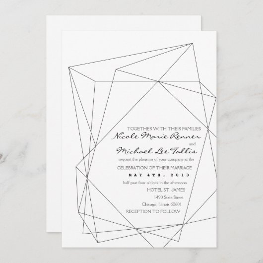 幾何学的な宝石用原石の結婚式招待状 招待状 (正面/裏面)