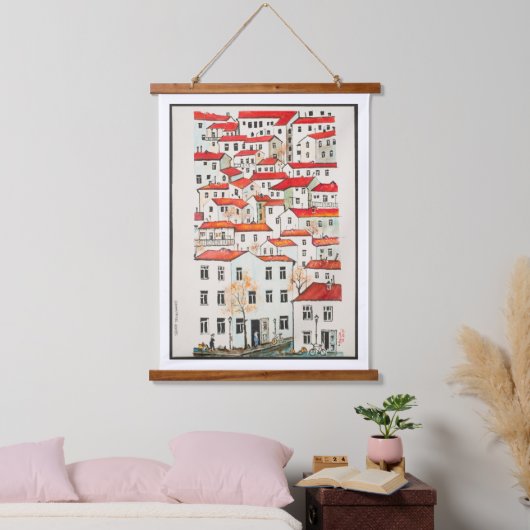 幾何学的な家 吊り下げ型タペストリー (寝室)