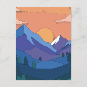 幾何学的な山の夕日 ポストカード