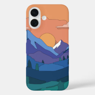 幾何学的な山の夕日 iPhone 16ケース