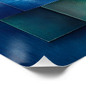 幾何学的な山の風景アート – 青とティール（緑がかった色） ポスター (コーナー)