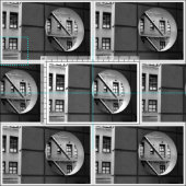 幾何学的な建築の黒く及び白い写真の生地 ファブリック (タイル)