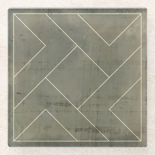 幾何学的な形の抽象的な青写真 ガラスコースター (正面)