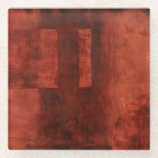 幾何学的な形の深い深紅色の絵画 ガラスコースター (正面)