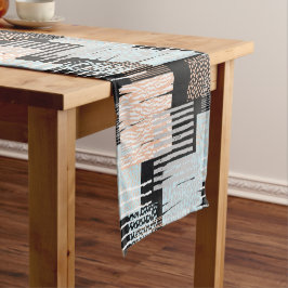 幾何学的な形状とストライプ ショートテーブルランナー