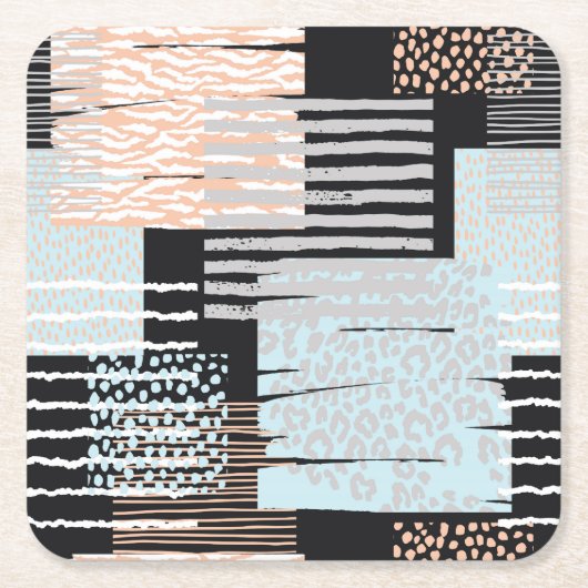 幾何学的な形状とストライプ スクエアペーパーコースター (正面)