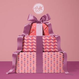 幾何学的な愛のハート、点と山形のストライプ点 ラッピングペーパーシート