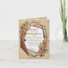 幾何学的な成長を遂げたレザー結婚アートのカップル・シャワー 招待状