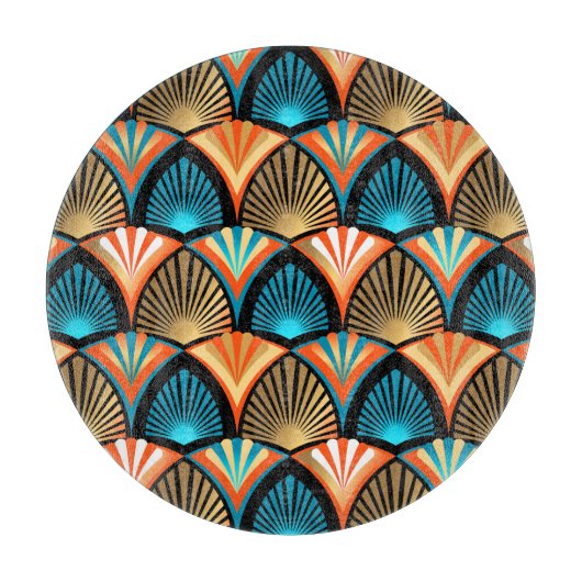 幾何学的な手のひら葉のアールデコの黄金のパターン カッティングボード (正面)