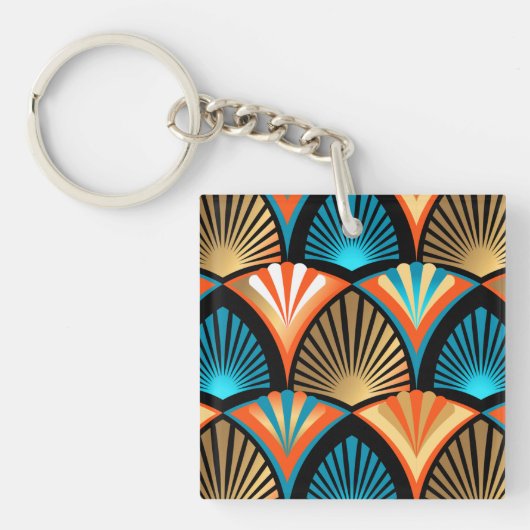 幾何学的な手のひら葉のアールデコの黄金のパターン キーホルダー (正面)
