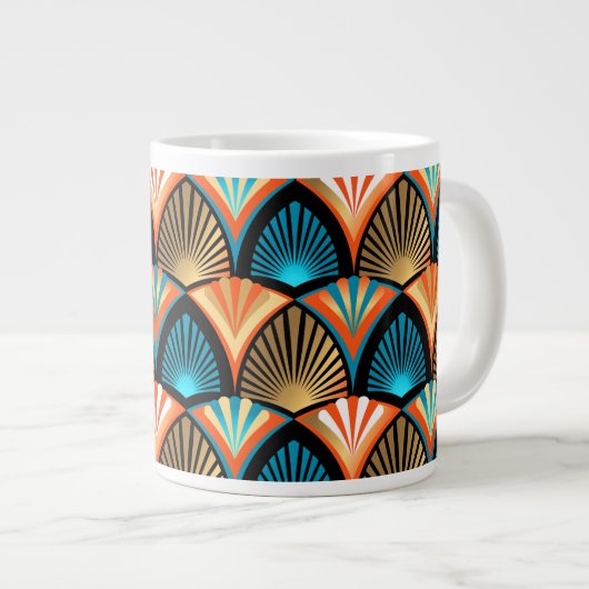 幾何学的な手のひら葉のアールデコの黄金のパターン ジャンボコーヒーマグカップ (正面右)