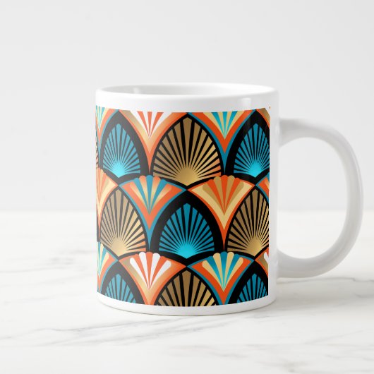 幾何学的な手のひら葉のアールデコの黄金のパターン ジャンボコーヒーマグカップ (右)
