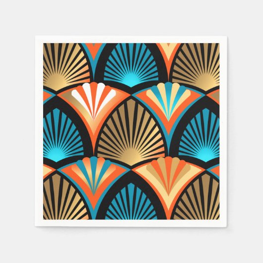 幾何学的な手のひら葉のアールデコの黄金のパターン スタンダードカクテルナプキン (正面)