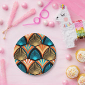 幾何学的な手のひら葉のアールデコの黄金のパターン ペーパープレート (パーティー)