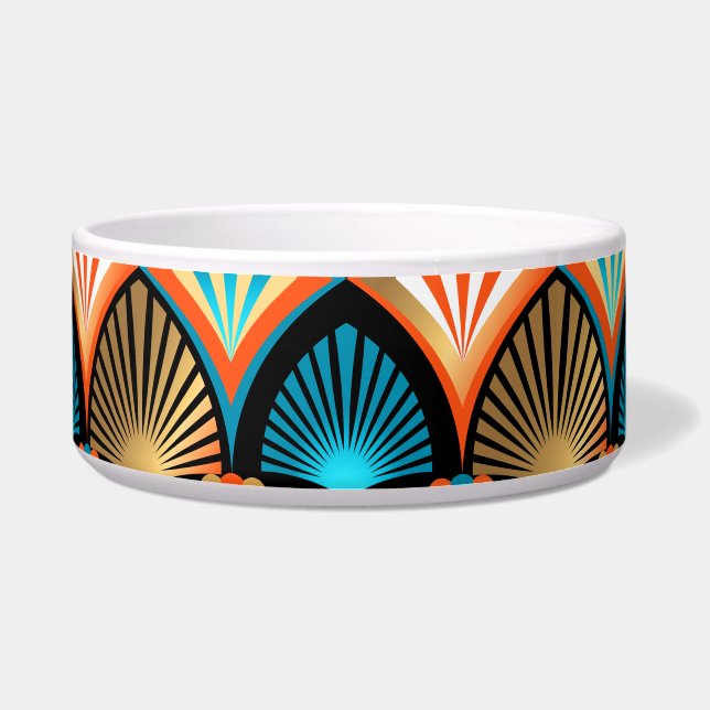 幾何学的な手のひら葉のアールデコの黄金のパターン ボウル (正面)