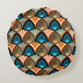 幾何学的な手のひら葉のアールデコの黄金のパターン ラウンドクッション (裏面)