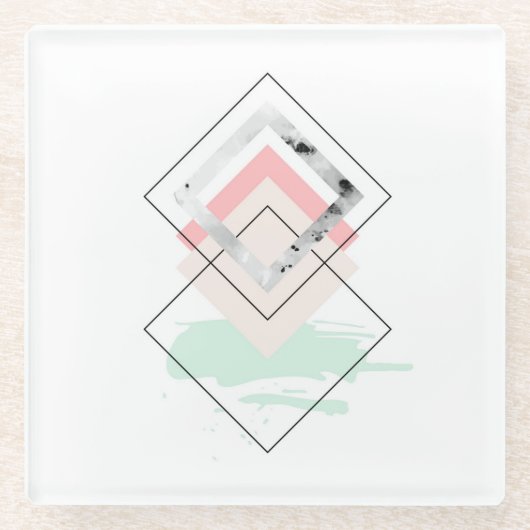 幾何学的な抽象デザイン ガラスコースター (正面)