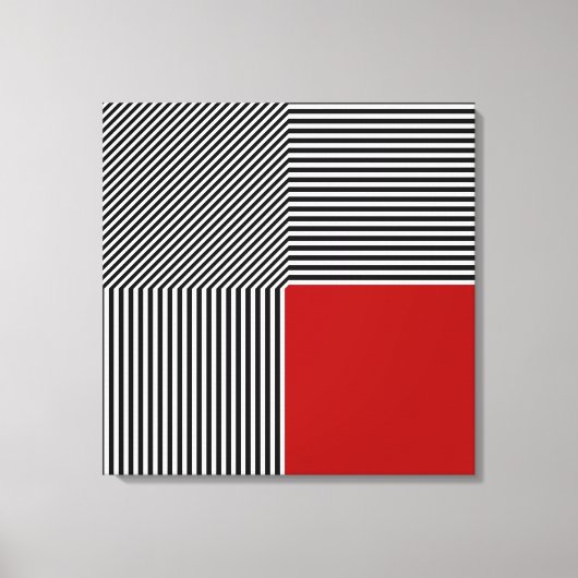 幾何学的な抽象化、B/Wストライプの赤い正方形 キャンバスプリント (正面)