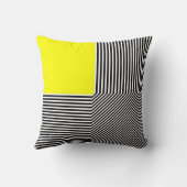 幾何学的な抽象化、B/Wストライプの黄色の正方形 クッション (裏面)