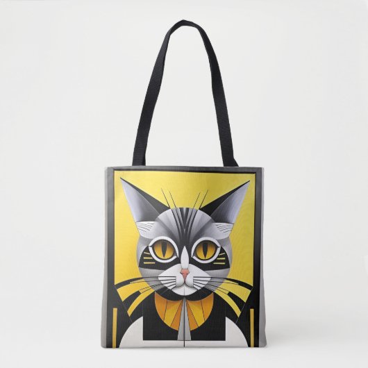 🐱幾何学的な抽象猫のスタイリッシュデザイン👜✨ トートバッグ (正面)