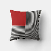 幾何学的な抽象的概念、B/Wのストライブ柄の赤の広場 クッション (裏面)