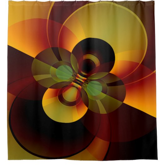 幾何学的な抽象芸術の円ブラウンおよび金ゴールド シャワーカーテン (正面)