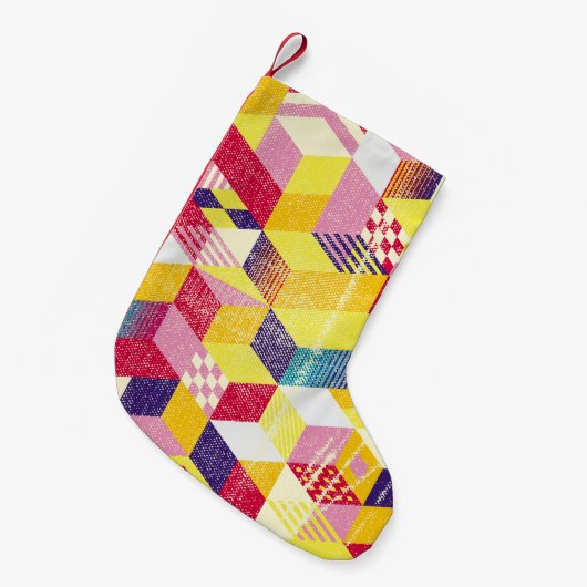 幾何学的な抽象芸術シームレスなヴィンテージデザイン。 スモールクリスマスストッキング (正面 (吊り時))
