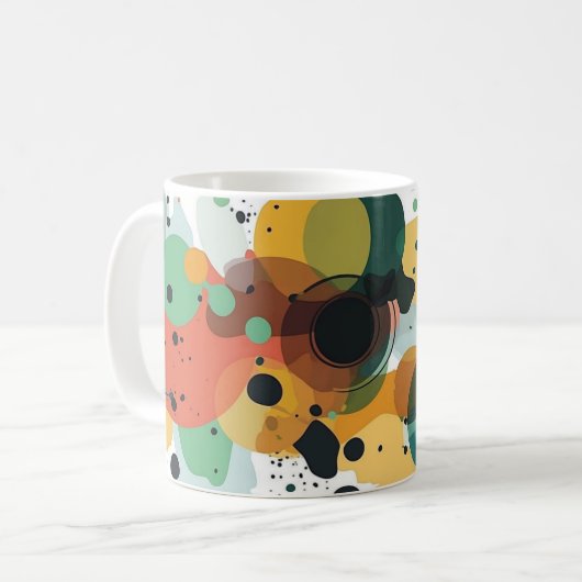幾何学的な抽象芸術。レトロ ヴィンテージ コーヒーマグカップ (正面左)