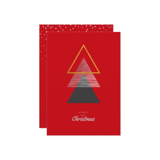 幾何学的な木のモダンクリスマスカード。 セーブザデート (正面/裏面インサイチュ)
