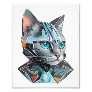 幾何学的な未来的な猫デザイン フォトプリント