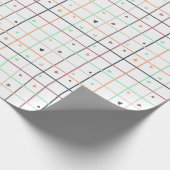 幾何学的な格子模様と散りばめられたハート ラッピングペーパー (角)