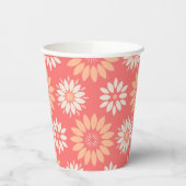 幾何学的な桃とクリームのフローラ パターン(の模様が)ある 紙コップ (左)