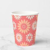 幾何学的な桃とクリームの花柄 紙コップ (正面)