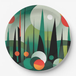幾何学的な森の夜明け ペーパープレート