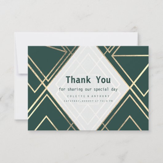 幾何学的な森の緑の金ゴールドモダンありがとう サンキューカード (正面)