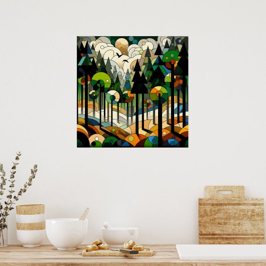 幾何学的な森 ポスター (キッチン)