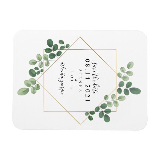 幾何学的な植物結婚式の日付を保存 マグネット (横)