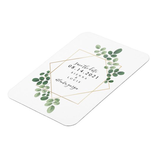 幾何学的な植物結婚式の日付を保存 マグネット (左側)