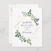 幾何学的な植物結婚式の日付を保存 案内ポストカード (正面/裏面)