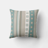幾何学的な正方形とストライプティール(緑がかった色)、ブラウンシーフォーム クッション (裏面)
