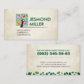 幾何学的な正方形のツリーとカラフル葉 名刺 (正面/裏面)