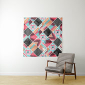 幾何学的な正方形、水色パッチワーク タペストリー (インサイチュ(横))