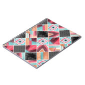 幾何学的な正方形、水色パッチワーク ノートブック (左側)