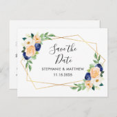 幾何学的な水の色のフローラ結婚式の日付を保存 案内ポストカード (正面/裏面)