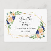 幾何学的な水の色のフローラ結婚式の日付を保存 案内ポストカード (正面)