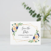 幾何学的な水の色のフローラ結婚式の日付を保存 案内ポストカード (スタンド正面)