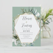 幾何学的な水の色のミント金ゴールドの結婚葉 招待状 (スタンド正面)