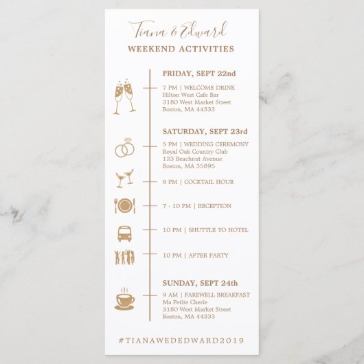 幾何学的な水の色の花のタイムラ結婚インカード プログラム (裏面)